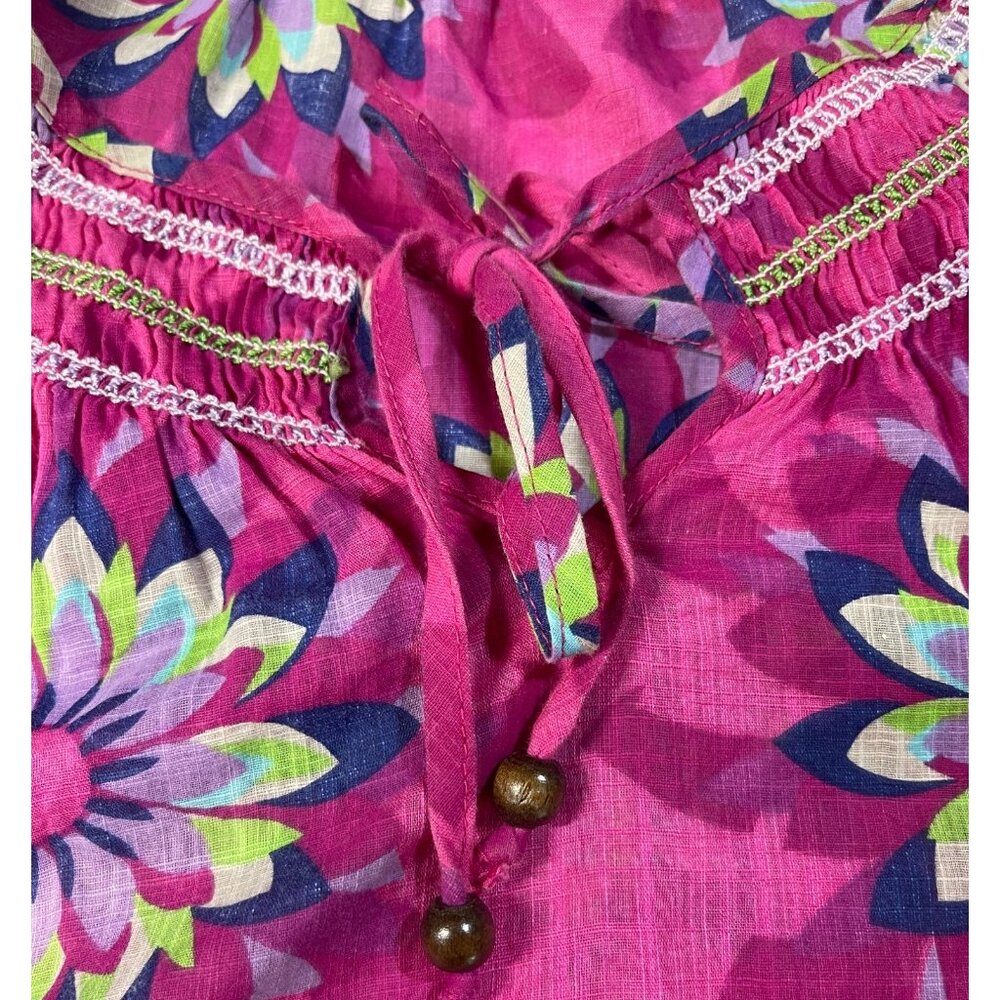Old Navy Womens Floral Pink Boho Top With Beaded Detail Sz L Lightweight Cotton - Picture 9 of 9